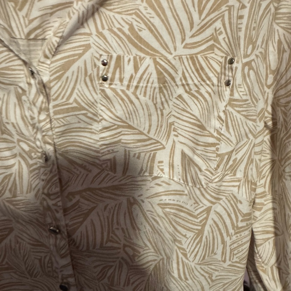 Leaf Patterned Cream Button-Down Shirt - image 3